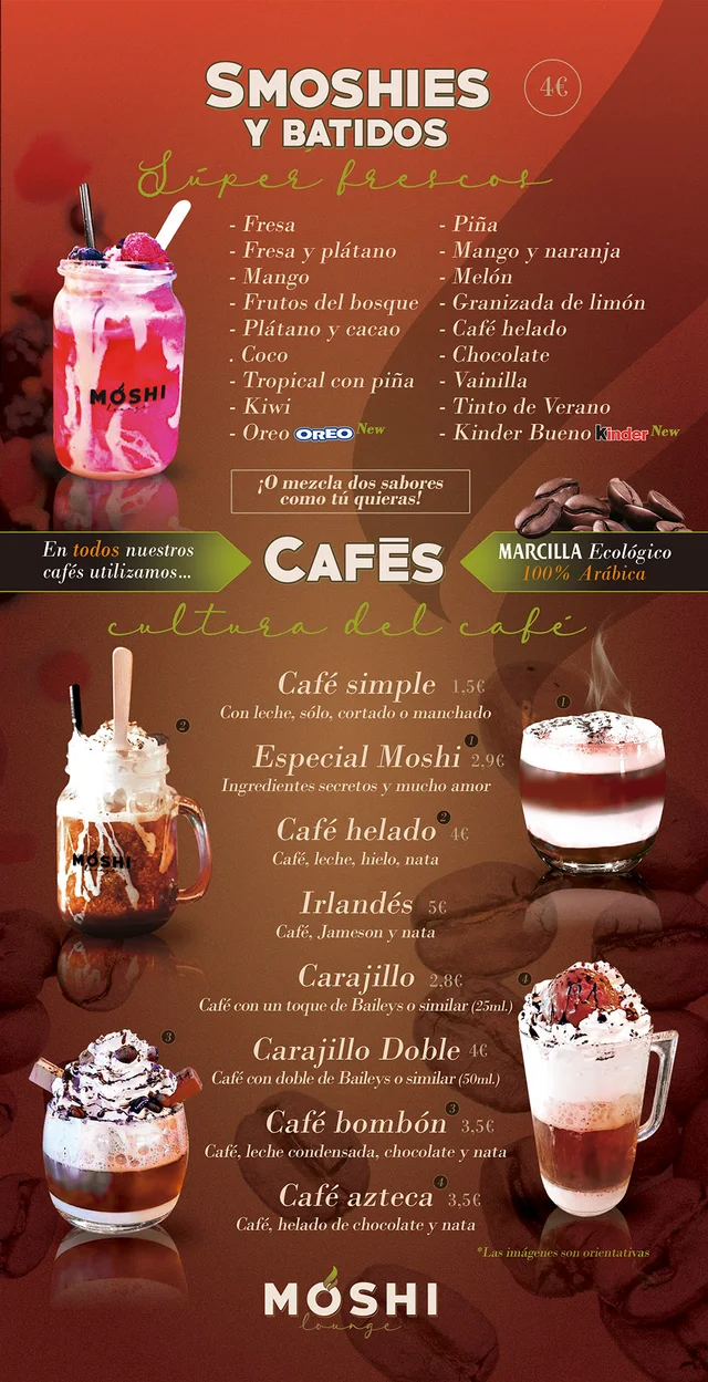 Carta de Café y smoothies de Moshi Lounge